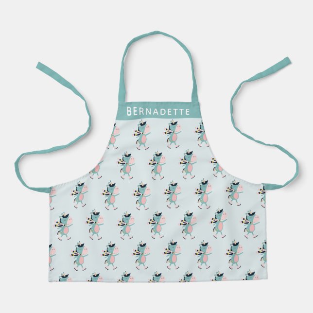 Cute Ice Skating Unicorn in Teal Personalised Apron (Front)