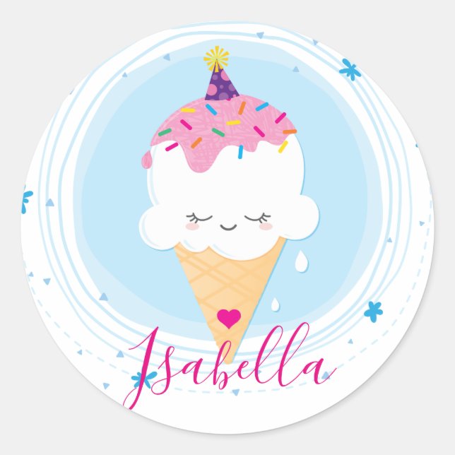 CUTE ICECREAM CONE kawaii illustration sprinkles Classic Round Sticker (Front)