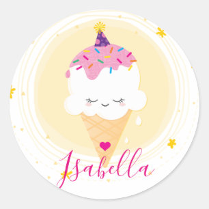 CUTE ICECREAM CONE kawaii illustration sprinkles Classic Round Sticker