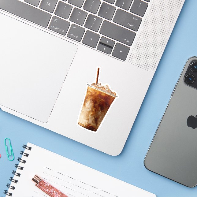 Cute Iced Coffee Aesthetic Sticker (Laptop w/ iPhone)