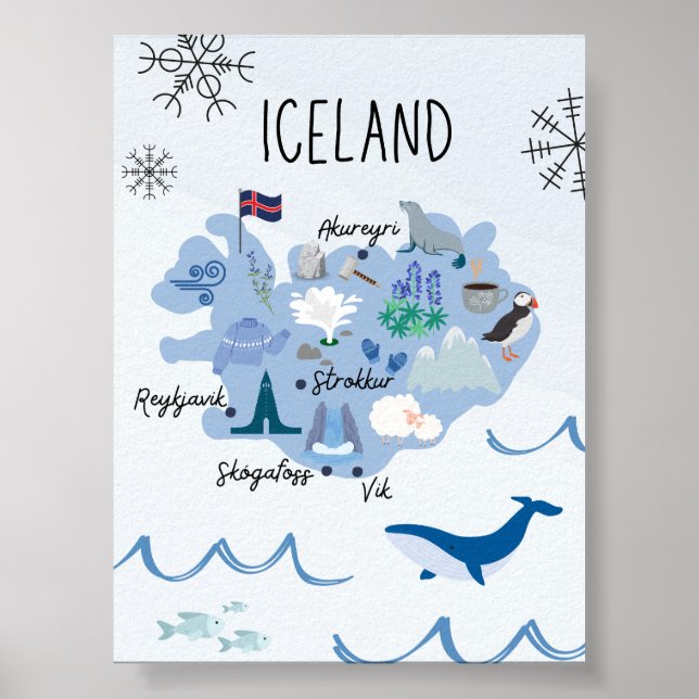 Cute Iceland travel map Poster (Front)