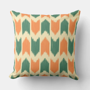 Cute Ikat design in retro colors Green and orange Cushion
