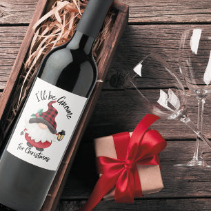 Cute I'll Be Gnome for Christmas Holiday Wine Label