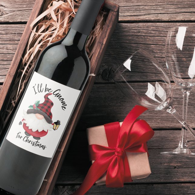 Cute I'll Be Gnome for Christmas Holiday Wine Label (Cute I'll Be Gnome for Christmas Holiday Wine Label)