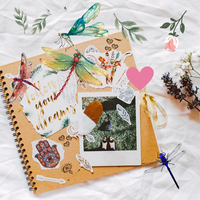 Cute illustraions of nature for scrapbooking (Cute scrapbooking idea with dragonflies and flowers)