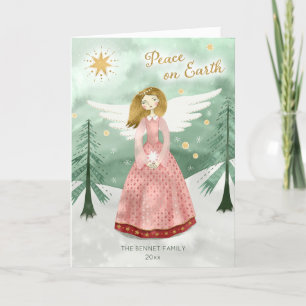 Cute Illustrated Angel Folded Christmas Holiday Card
