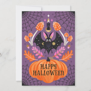 Cute Illustrated Bat Happy Halloween Holiday Card