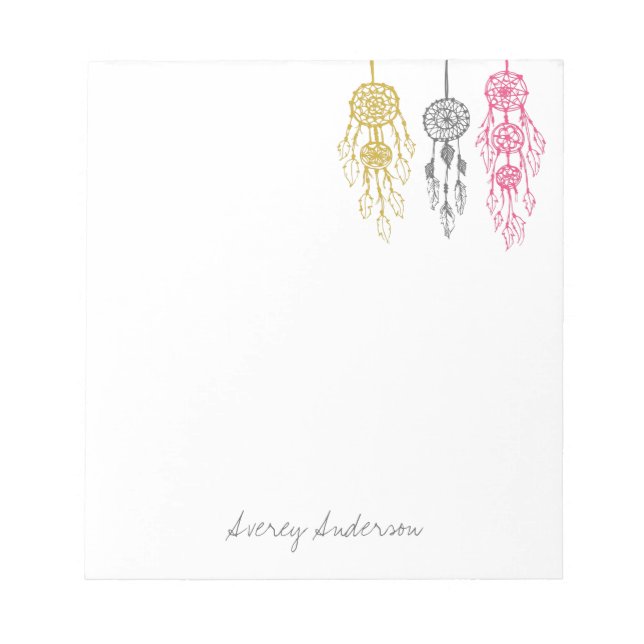 Cute Illustrated Bohemian Dreamcatchers Monogram Notepad (Front)