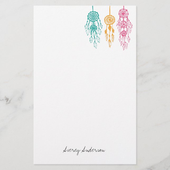 Cute Illustrated Bohemian Dreamcatchers Monogram Stationery (Front)