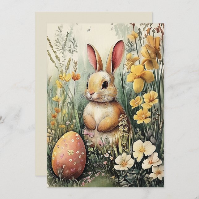 Cute Illustrated Bunny Easter Card (Front/Back)