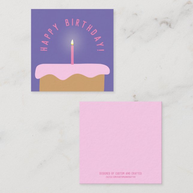 Cute Illustrated Cake Birthday Card | Purple/Pink (Front/Back)
