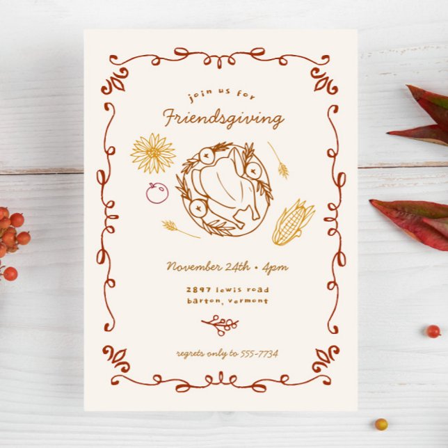 Cute Illustrated Casual Thanksgiving Friendsgiving Invitation (Creator Uploaded)