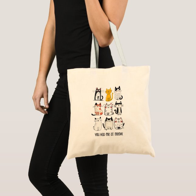 Cute Illustrated Cat Characters Tote Bag (Front (Product))