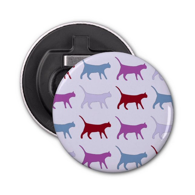 Cute Illustrated Cats Walking Purple Pattern Bottle Opener (Front)