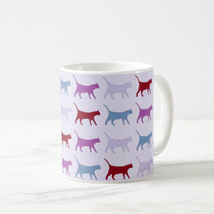 Cute Illustrated Cats Walking Purple Pattern Coffee Mug