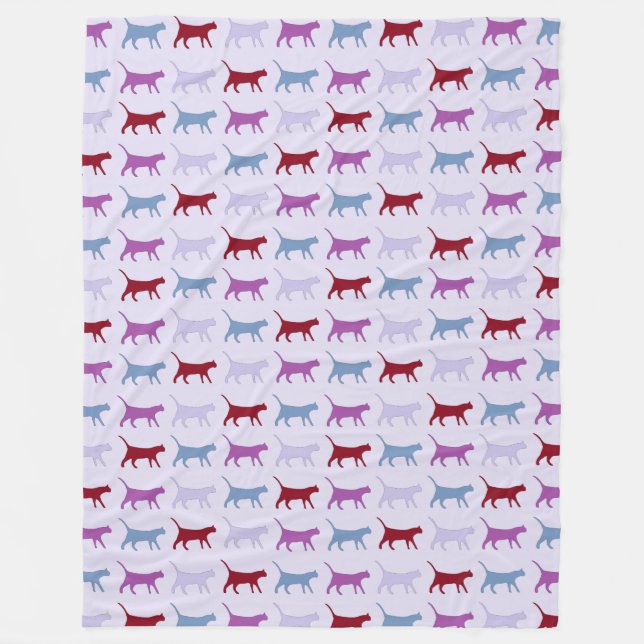 Cute Illustrated Cats Walking Purple Pattern Fleece Blanket (Front)