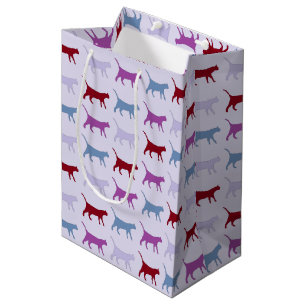 Cute Illustrated Cats Walking Purple Pattern Medium Gift Bag