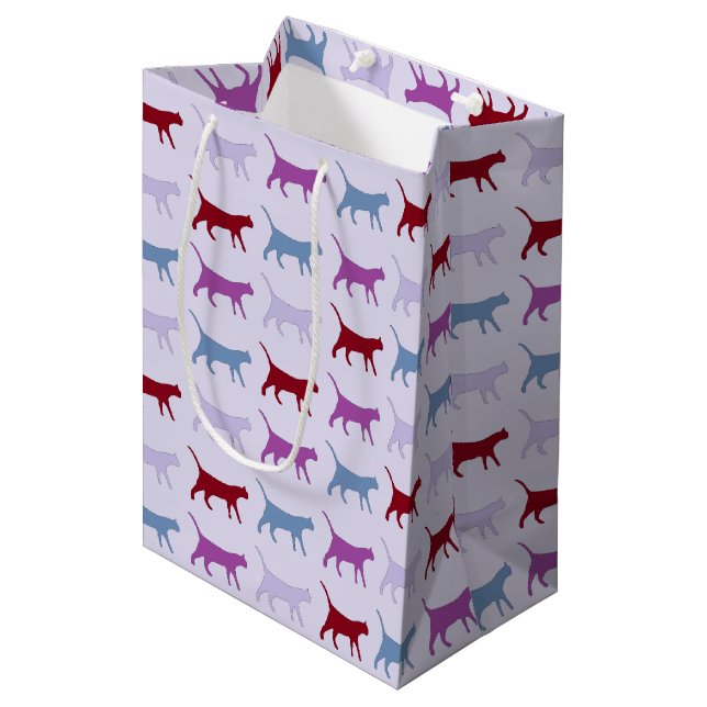 Cute Illustrated Cats Walking Purple Pattern Medium Gift Bag (Front Angled)