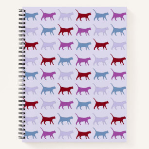 Cute Illustrated Cats Walking Purple Pattern Notebook
