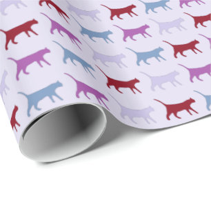 Cute Illustrated Cats Walking Purple Pattern Wrapping Paper