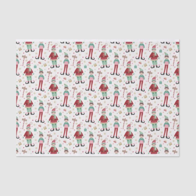Cute Illustrated Christmas Elf Tissue Paper (Front)