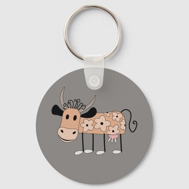 Cute illustrated Cow Key Ring (Front)