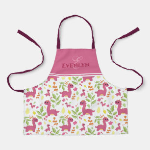 Cute illustrated dino pattern monogram and name ap apron