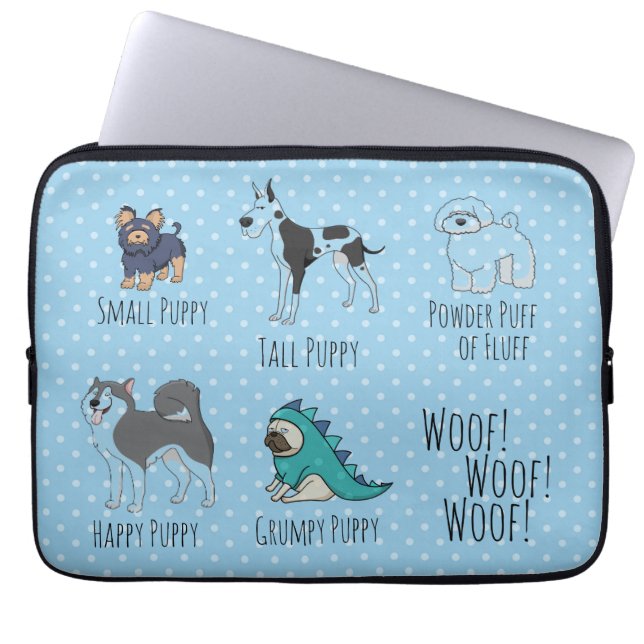 Cute Illustrated Dogs Poem Dotty Laptop Sleeve (Front)