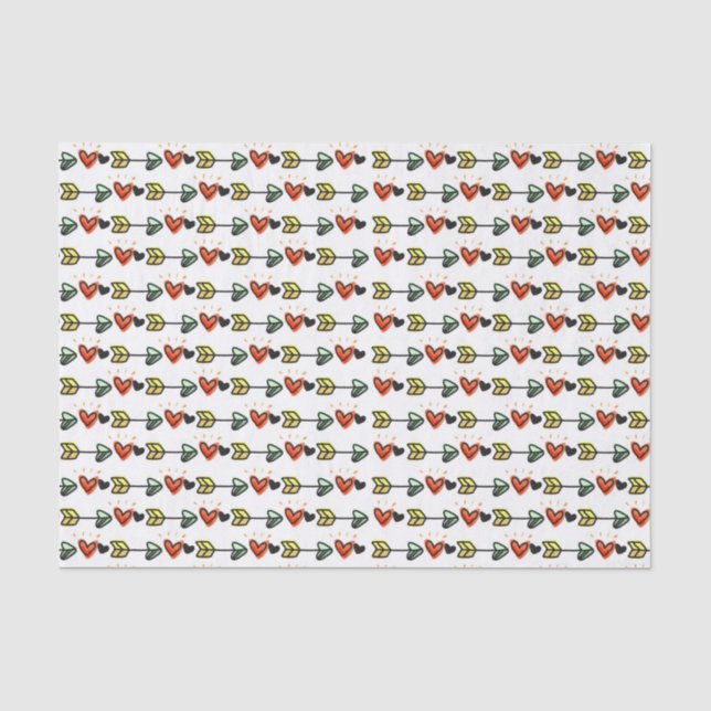Cute Illustrated Hearts and Arrows Pattern Tissue Paper (Front)