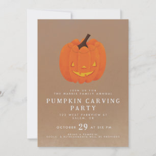 Cute, illustrated jack o' lantern pumpkin design invitation