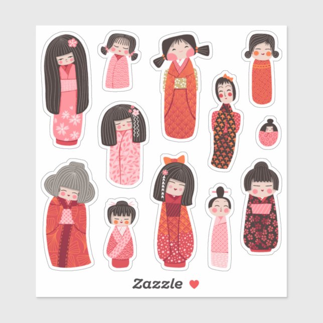 Cute Illustrated Japanese Kokeshi (Sheet)