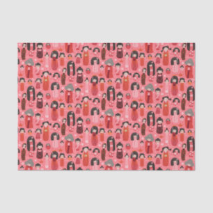 Cute Illustrated Japanese Kokeshi Pink Tissue Paper