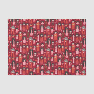 Cute Illustrated Japanese Kokeshi Red Tissue Paper