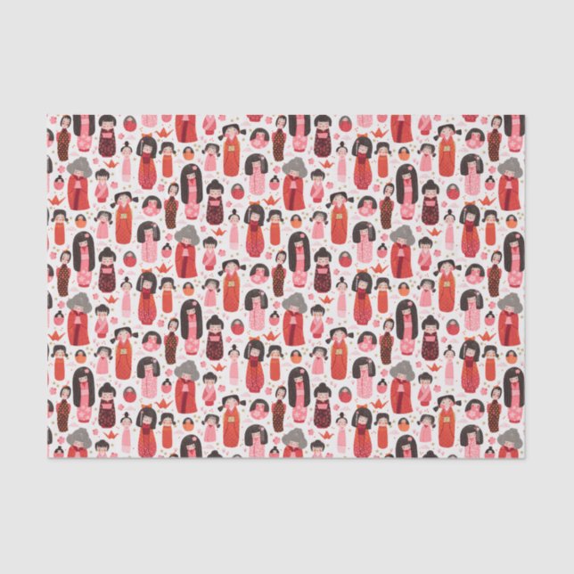 Cute Illustrated Japanese Kokeshi Tissue Paper (Front)