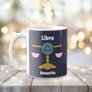 Cute Illustrated Libra Zodiac Personalised Coffee Mug