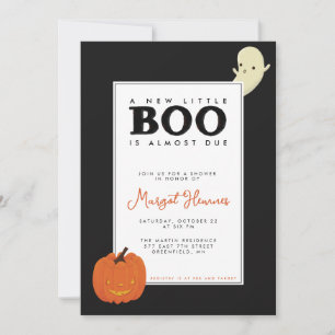 Cute, illustrated Little Boo ghost & pumpkin Baby Invitation