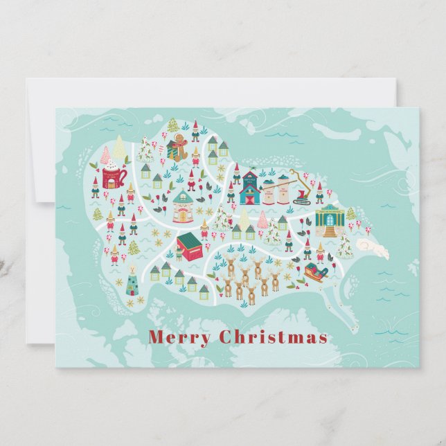 Cute Illustrated North Pole Village Map Holiday (Front)