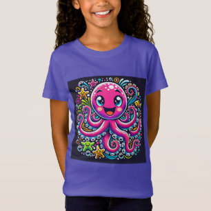 Cute Illustrated Octopus with Colourful Fishes T-Shirt