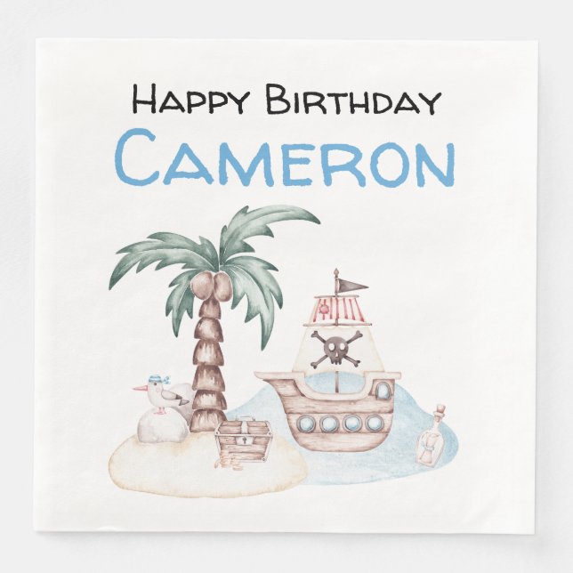 Cute Illustrated Pirate Party Napkin (Front)