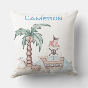 Cute Illustrated Pirate Theme with Custom Name Cushion
