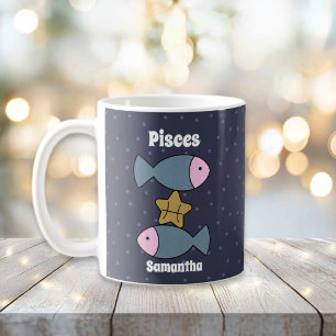 Cute Illustrated Pisces Zodiac Personalised Coffee Mug