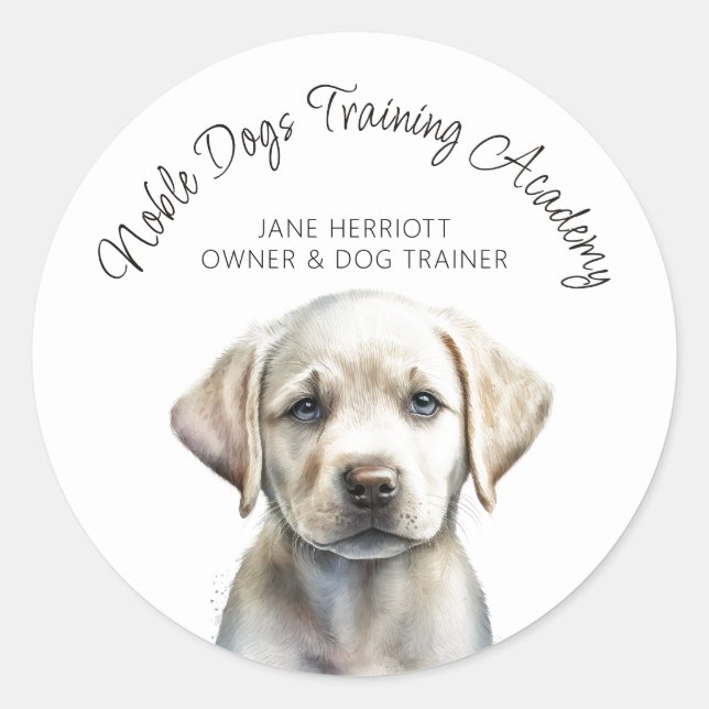 Cute Illustrated Puppy Dog Trainer Classic Round Sticker (Front)