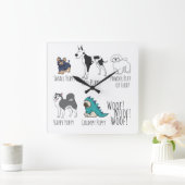 Cute Illustrated Puppy Dogs Poem Dotty Square Wall Clock (Home)