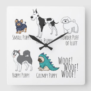 Cute Illustrated Puppy Dogs Poem Dotty Square Wall Clock