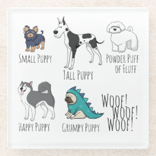 Cute Illustrated Puppy Dogs Poem Glass Coaster