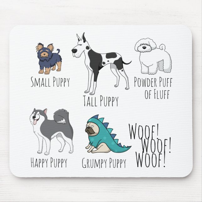 Cute Illustrated Puppy Dogs Poem Mouse Mat (Front)