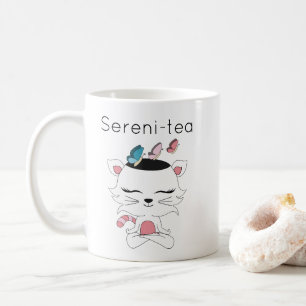 Cute Illustrated Sereni-tea Meditation Kitty Cat Coffee Mug
