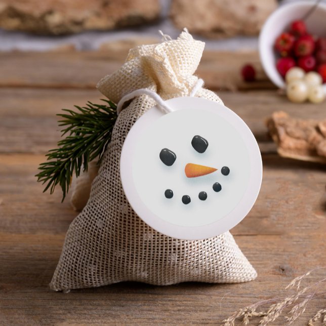 Cute Illustrated Snowman Face Classic Round Sticker (Creator Uploaded)