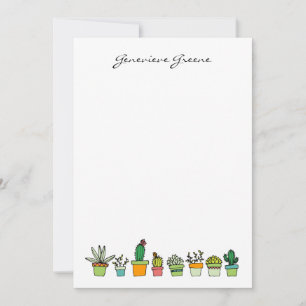Cute Illustrated Succulent Monogram Note Cards