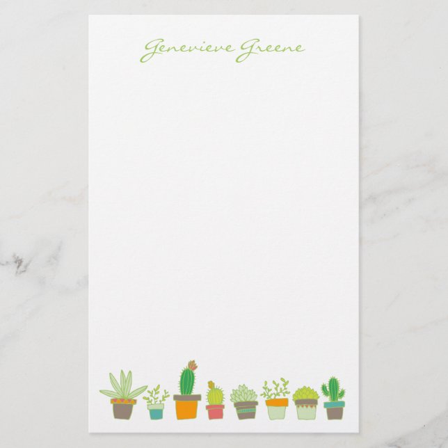 Cute Illustrated Succulent Monogram Stationery (Front)